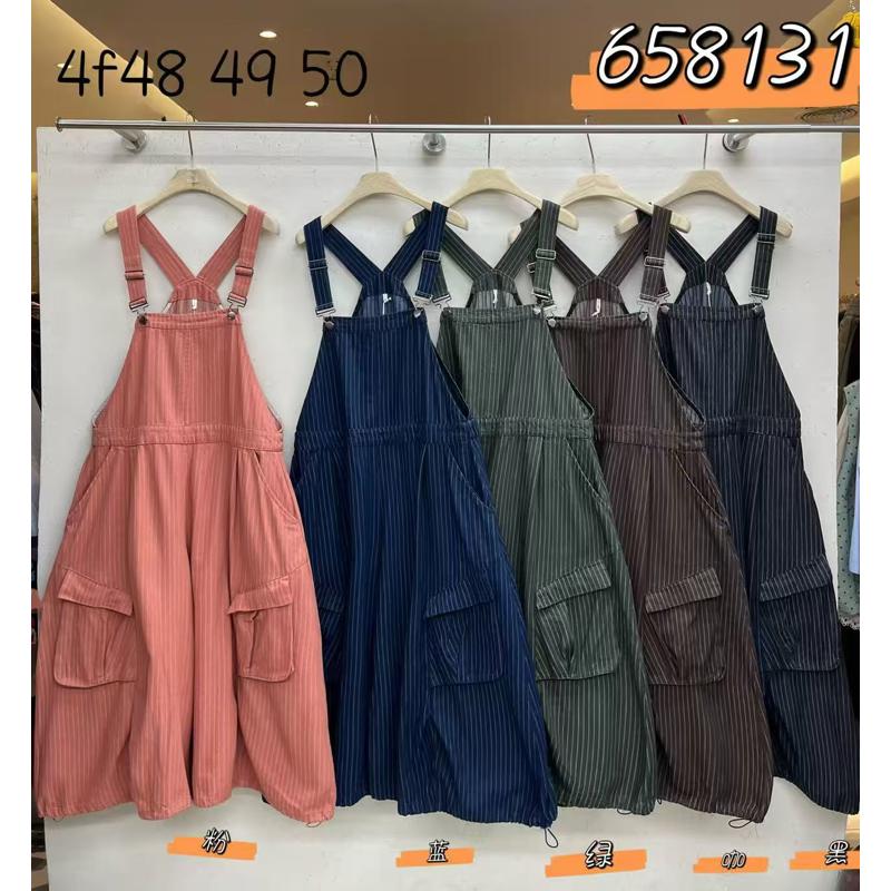 We女装658131秋季韩版宽松大码胖mm慵懒松弛抽绳阔腿工装背带长裤