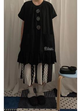 dage家50581夏日系复古甜美立体花朵棉麻衬衫裙大码显瘦简约女