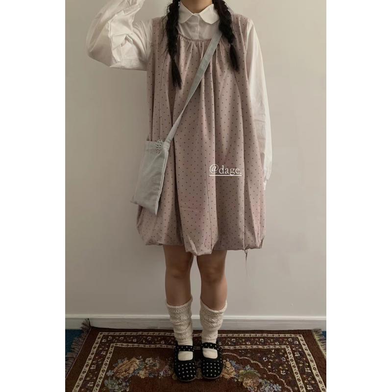 dage秋冬款新款波点圆领背心短裙女甜美温柔风宽松韩系连衣裙