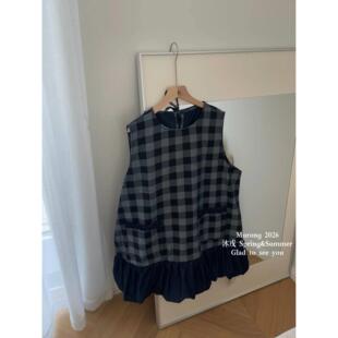 Murong家 韩版宽松显瘦格子吊带裙女百搭显瘦连衣裙女