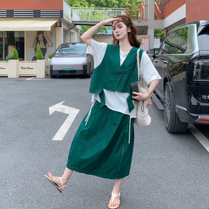 夏现货26气质轻熟马甲裙子两件套裙RF2C518-2679-P215-K348图片
