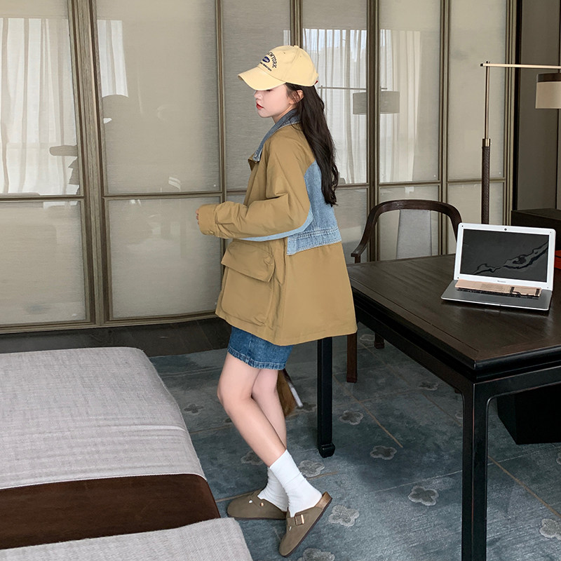 现货牛仔拼接工装风衣外套春秋新款RF2c518237-W8813-p145-k198,女装风衣,浙宝237