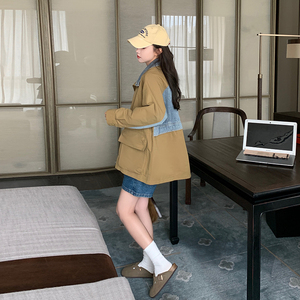 现货牛仔拼接工装风衣外套春秋新款RF2c518237-W8813-p145-k198图片