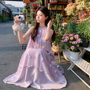 现货已出紫色26韩系仙气儿立体花朵连衣裙RF2C518-2665-P155-K248图片