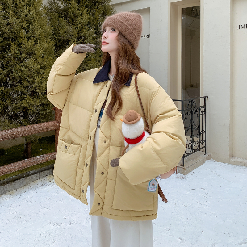 爆拼撞色衬衫领简约现货25冬50鸭绒羽绒短款ZB237-2528-P235-K345，女装羽绒服，浙宝237