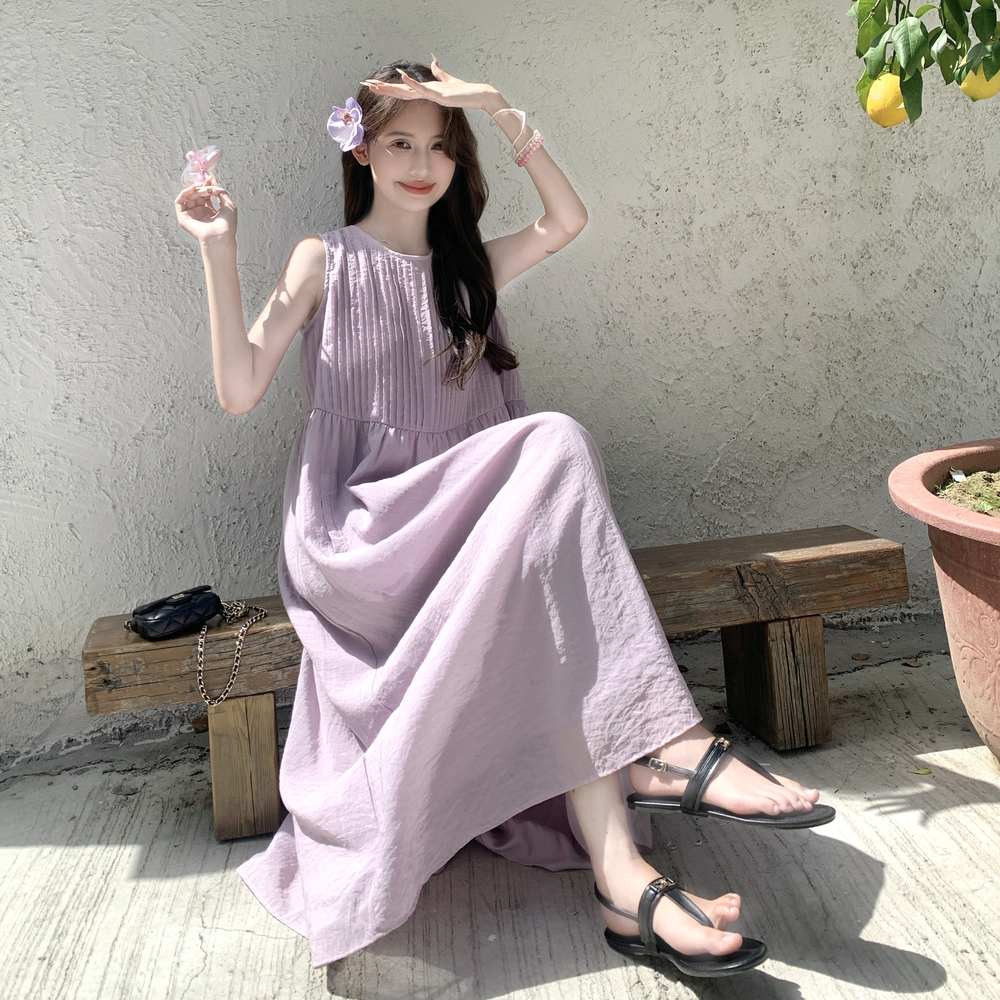 现货出粉紫色压褶连衣裙2025夏季ZB237-6856-p145-k199，女装套装/套裙，浙宝237