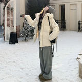 银标短款25冬学院白黑TIEBI暖鹅绒带帽羽绒ZB237-6626-p355-k499，女装羽绒服，浙宝237