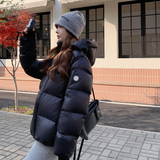 银标短款25冬学院白黑TIEBI暖鹅绒带帽羽绒ZB237-6626-p355-k499，女装羽绒服，浙宝237