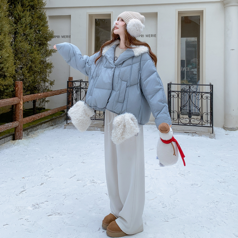 爆羊卷毛天使羽翼带手套25冬50鸭绒羽绒短款ZB237-2530-p325-k488，女装羽绒服，浙宝237