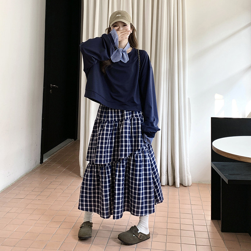 现货2026卫衣搭配格子裙有领结三件套装RF2C518-6809-p165-k229,女装套装/套裙,浙宝237