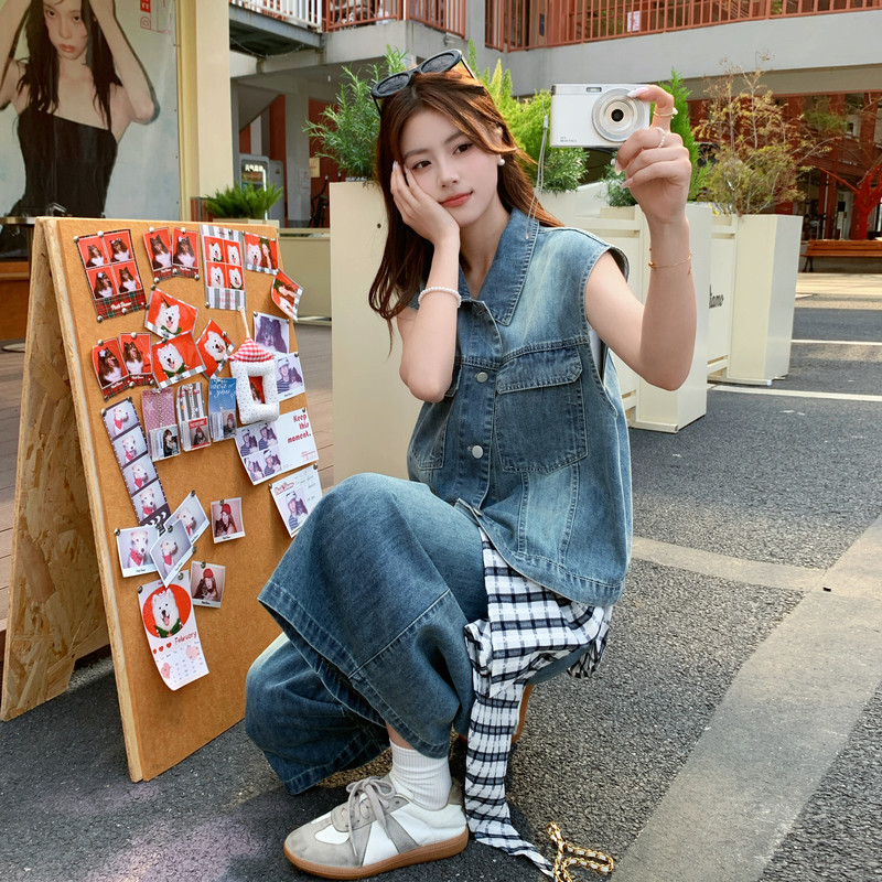 夏现货已出26气质轻熟搭牛仔撞格子两件套RF2C518-2629-P210-K338，女装套装/套裙，浙宝237