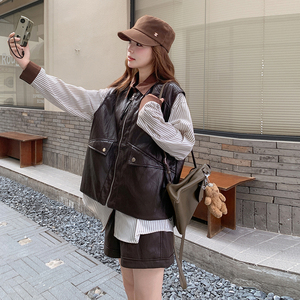 新款现货2026春蛋白皮马甲加衬衫加皮裤三件套237-2502-p245-k368图片