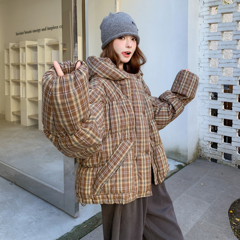 爆拼格子戴帽现货25冬50鸭绒羽绒短款ZB237-2527-P270-K399,女装羽绒服,浙宝237