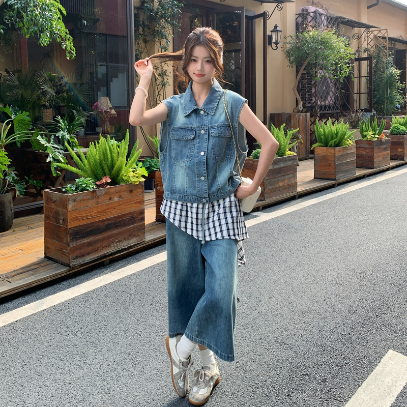 夏现货已出26气质轻熟搭牛仔撞格子两件套RF2C518-2629-P210-K338,商品下架区,浙宝237