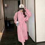 韩系假两件工装咖色连衣裙女春秋2025年新款小众设计感开叉长裙子，女装连衣裙，浙宝237