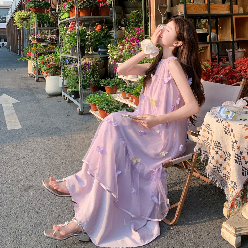 现货已出紫色26韩系仙气儿立体花朵连衣裙RF2C518-2665-P155-K248,女装套装/套裙,浙宝237