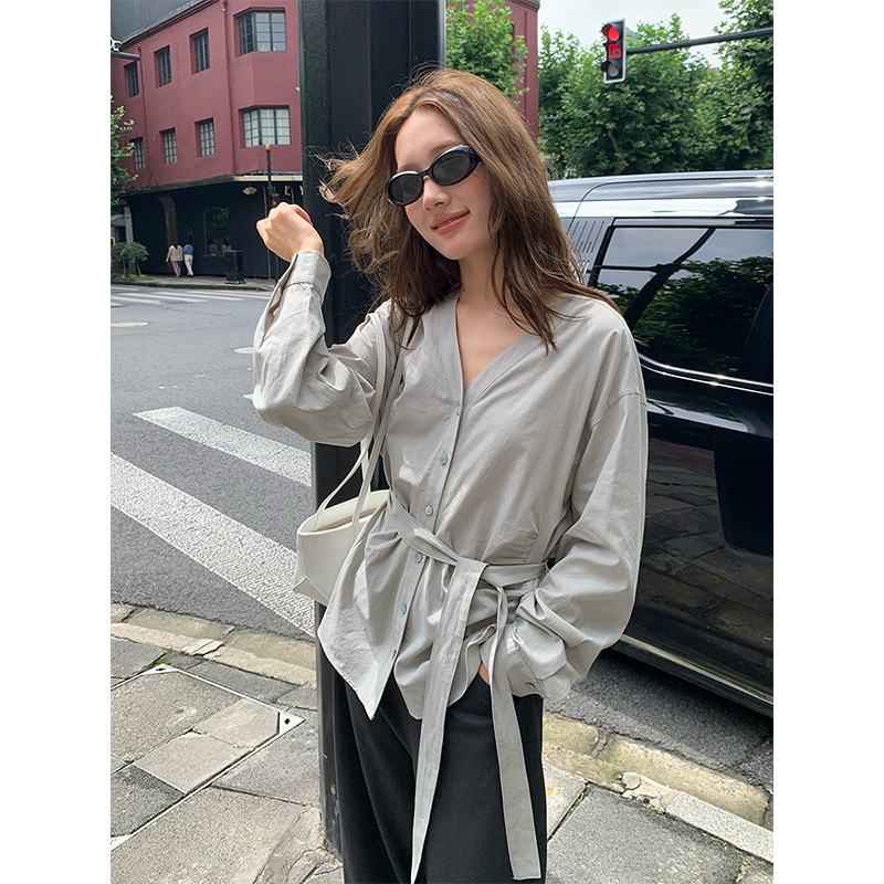 THE MIND天丝棉压褶长袖衬衫女2025秋季新款韩系显瘦衬衣T5337Q