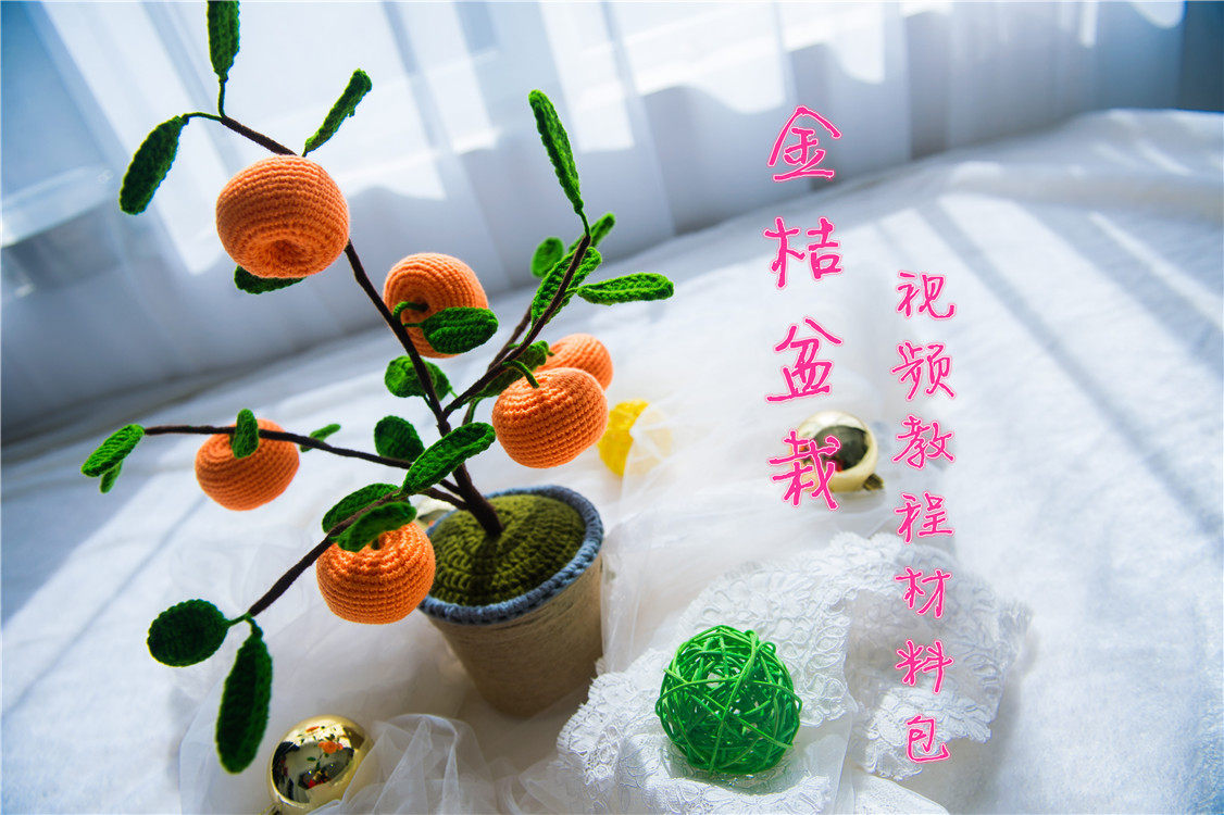 【材料包】手工制作diy毛线钩针编织金桔子盆栽橘子视频教程材料