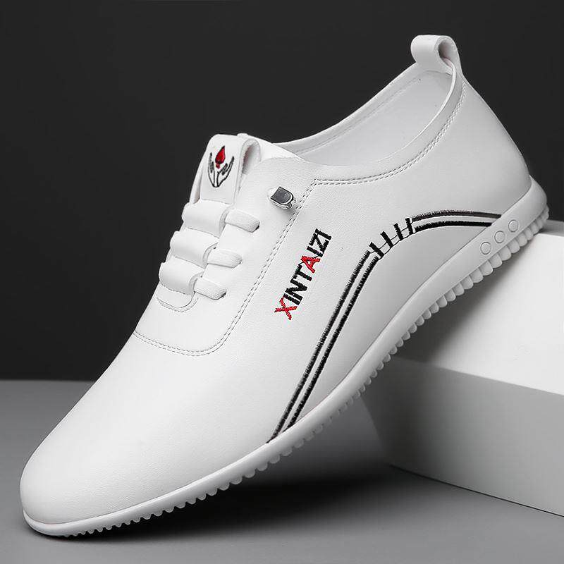 皮鞋男春夏季新款真皮小白鞋一脚蹬休闲豆豆鞋透气防臭软底运动鞋