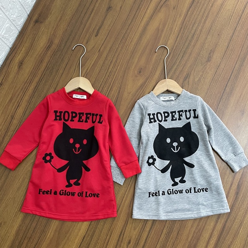 女童原单长袖连衣裙小中童圆领中长款可爱百搭卫衣裙春秋新款