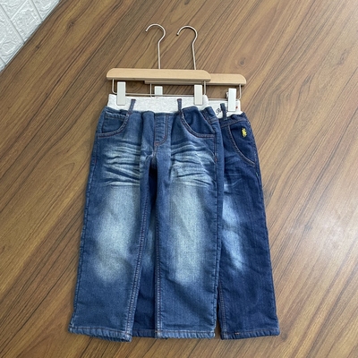 男女童加绒牛仔裤小中童松紧弹力腰宽松百搭一体绒加厚裤子秋冬款