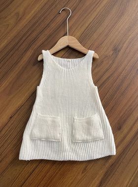 女童针织连衣裙小中大童无袖百搭弹力毛线背心裙子春秋款包邮