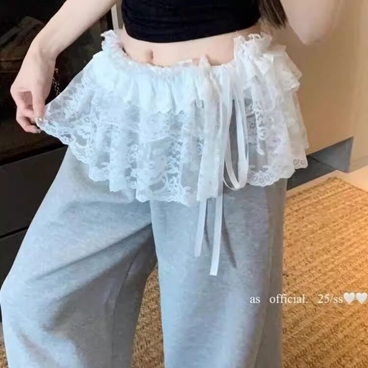 韩国白色蕾丝屁帘女2025新款一片式叠穿高级感爵士舞花边下摆裙边