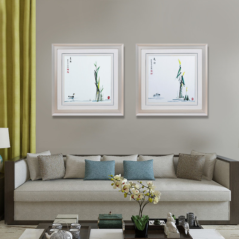 苏绣刺绣画壁画组合新中式走廊过道挂画玄关装饰画客厅水墨四联画