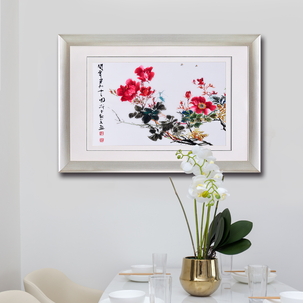 刺绣挂画装饰玄关手工客厅纯手工苏绣成品挂画卧室餐厅牡丹装饰画图片