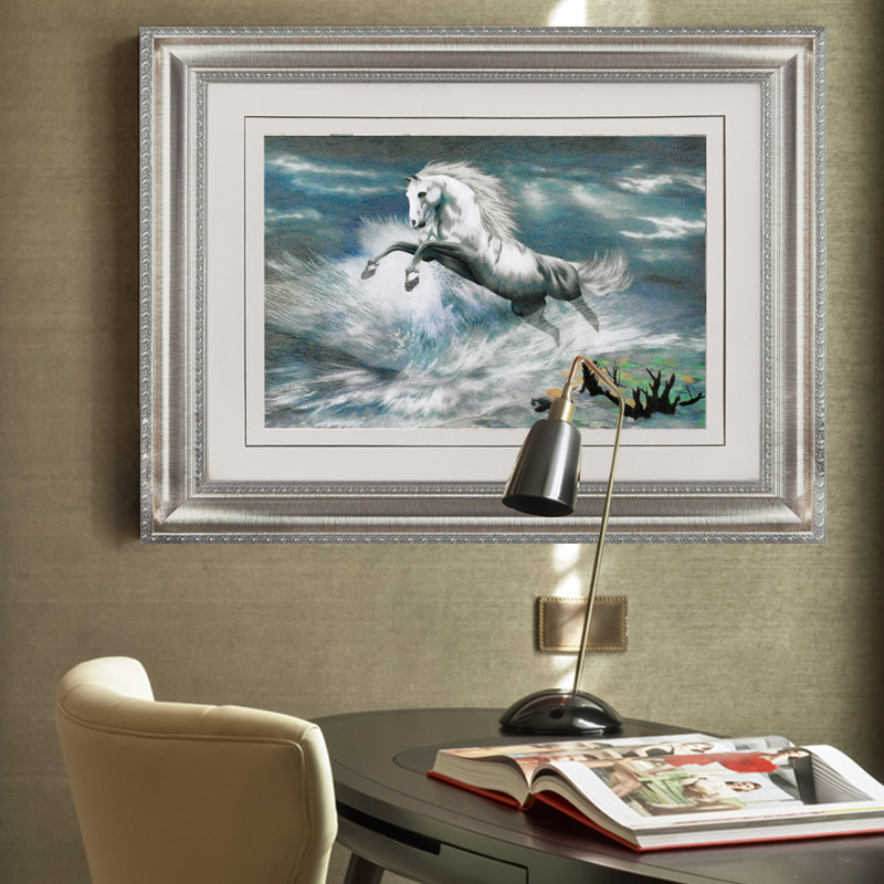 苏绣成品挂画苏州刺绣画办公室壁画马装饰画新中式墙画书房画装饰