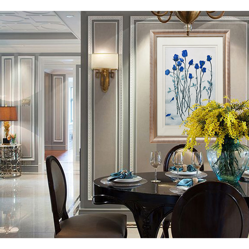 手工刺绣苏绣挂画客厅玄关装饰画墙画装饰单幅现代简约蓝色妖姬