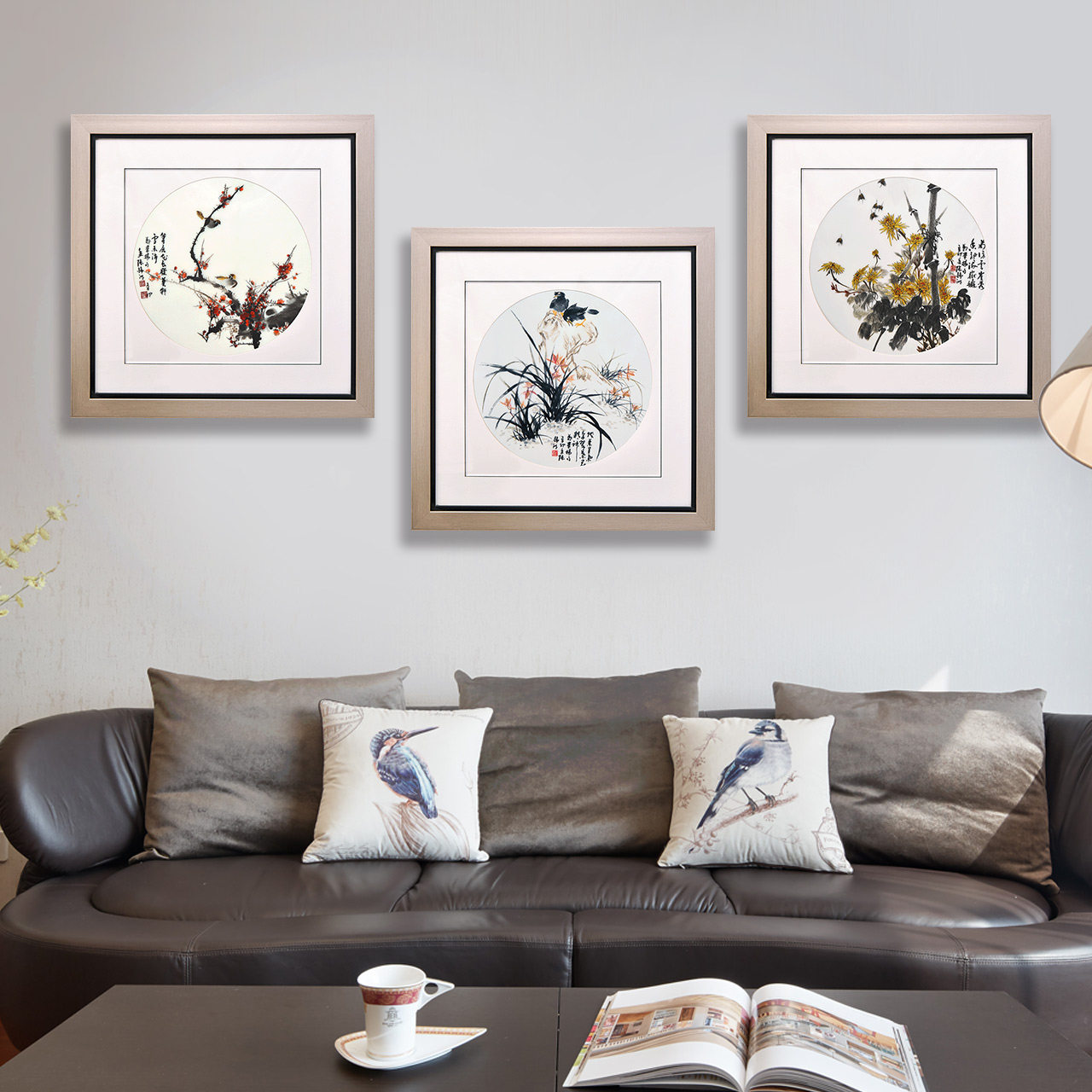 梅兰竹菊挂画客厅现代中式书房装饰画餐厅壁画玄关墙画手工苏绣