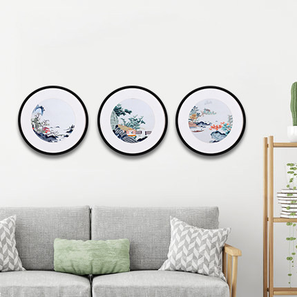 客厅装饰画现代简约圆形挂画中式墙画装饰小清新壁画三联组合画