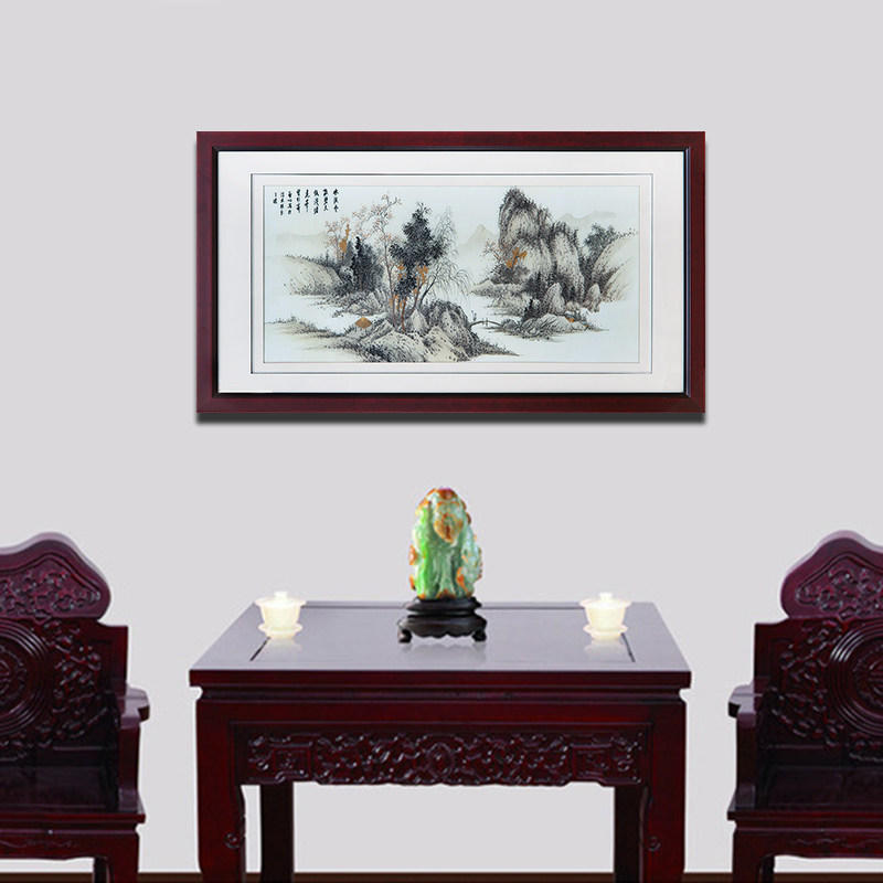 挂画现代简约山水画装饰画室内风景书房壁画办公室墙画绣花刺绣
