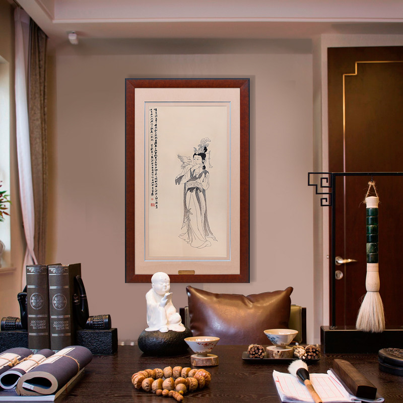 苏绣成品挂画玄关中式真丝苏州刺绣人物装饰画书房壁画新中式墙画