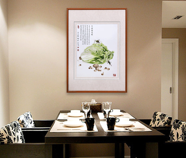 玄关装饰画走廊竖版挂画餐厅中式壁画客厅苏绣白菜成品挂画百财图