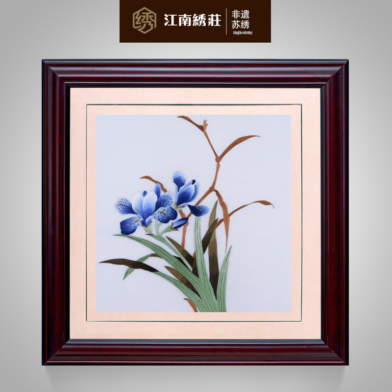 苏绣成品挂画玄关中式客厅纯手工刺绣真丝餐厅装饰画玄关壁画墙画