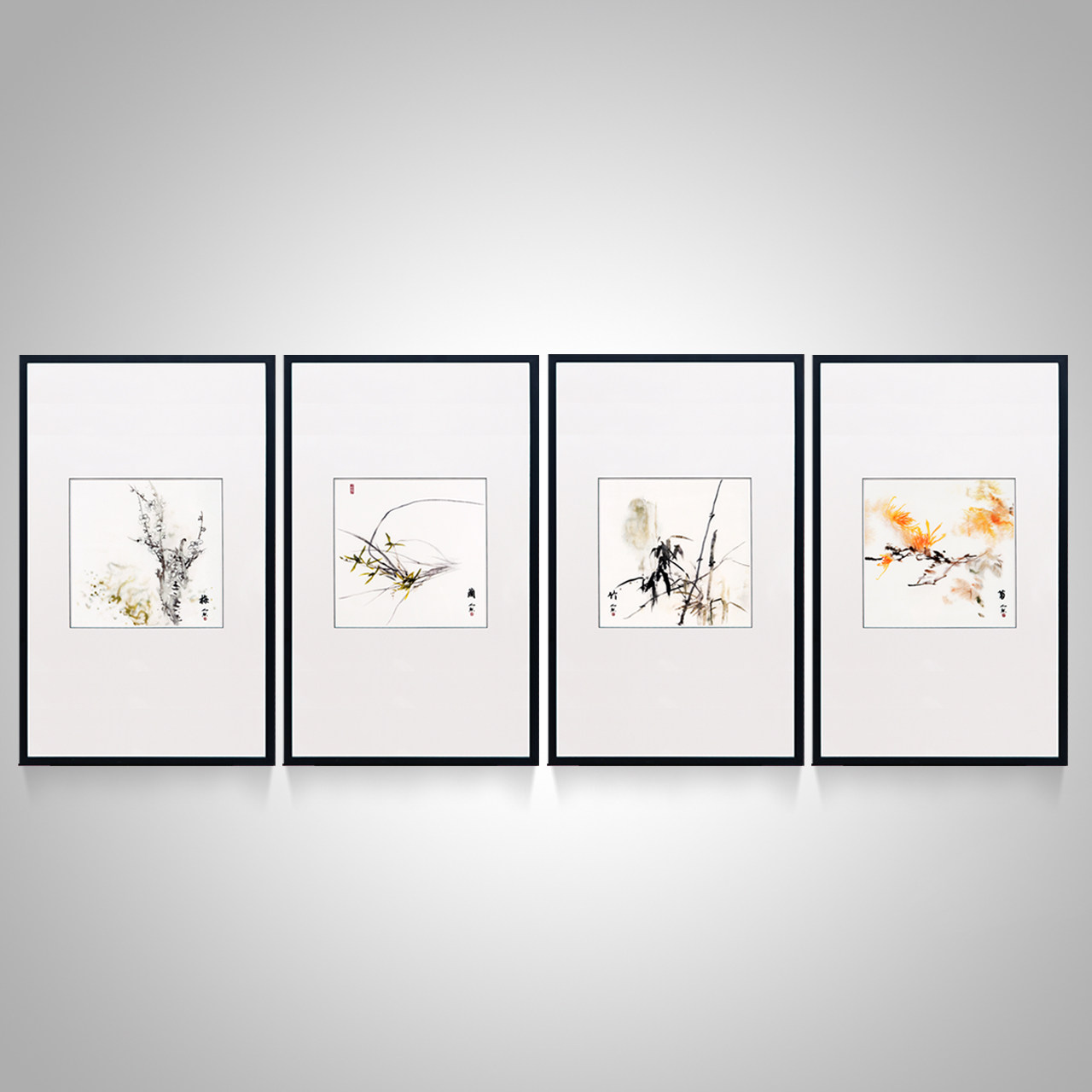 新中式装饰画禅意现代中式客厅玄关ins壁画梅兰竹菊挂画苏绣成品