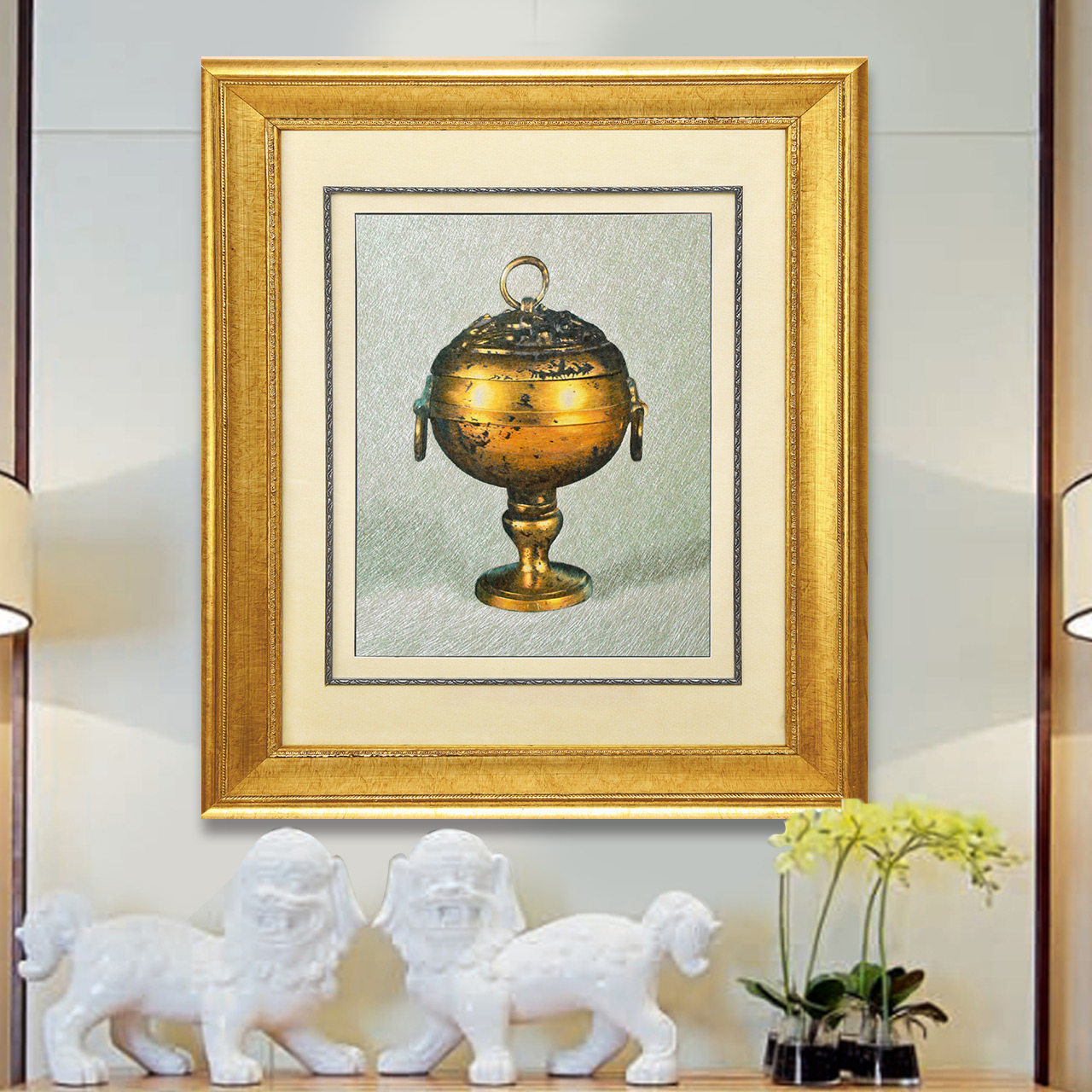 苏绣成品挂画玄关客厅纯手工刺绣艺术壁画个性创意书房装饰画香炉