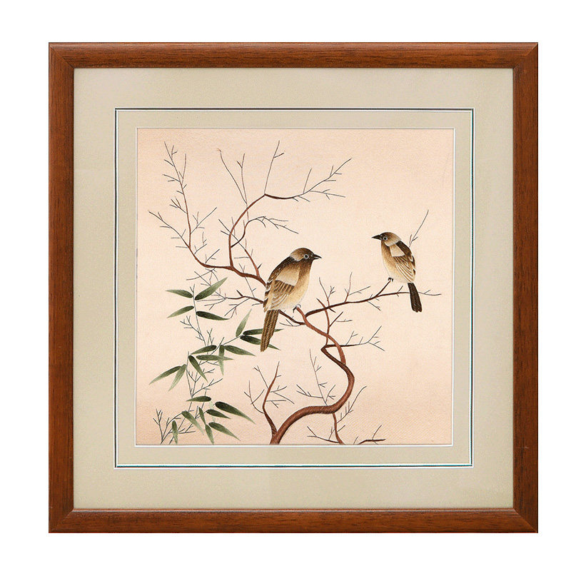 墙面装饰画客厅餐厅挂画饭厅新中式壁画背景墙工笔画花鸟三联画