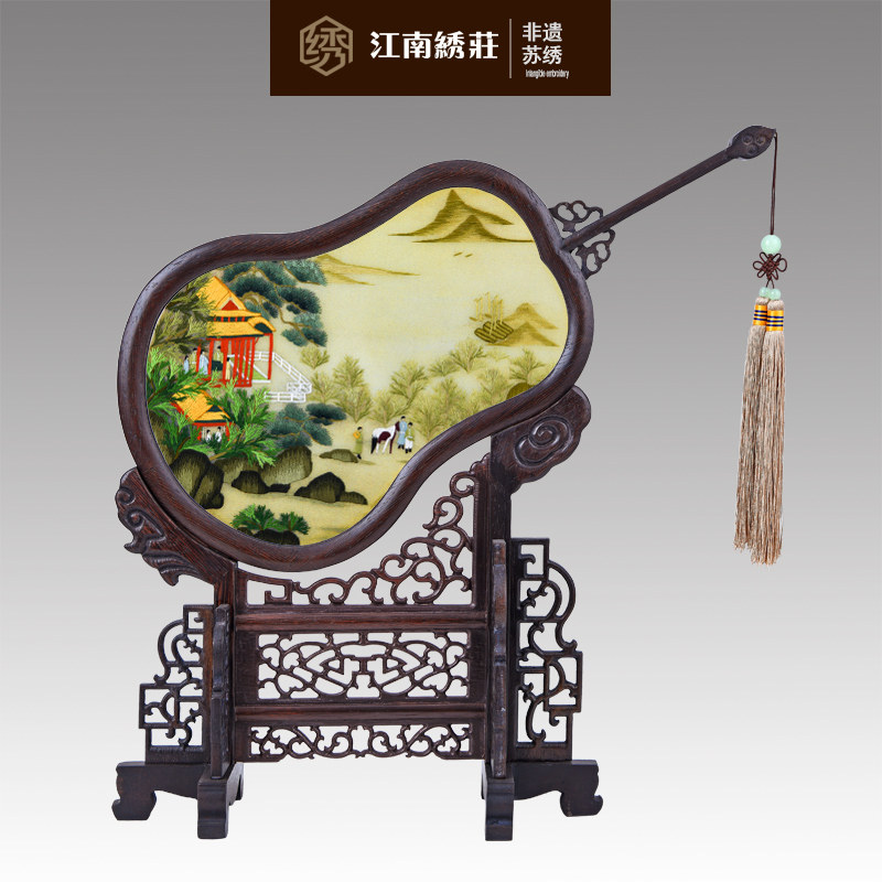 家居装饰卧室摆件创意现代房间装饰品中式屏风新中式刺绣苏绣成
