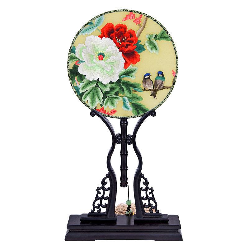 刺绣团扇手工双面苏绣圆扇子绢扇团扇中式出国礼物送品带座架