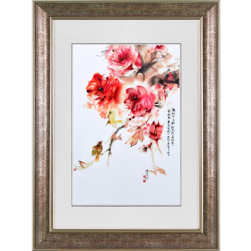 牡丹花装饰画客厅花开富贵餐厅挂画玄关壁画竖版过道中式墙画苏绣