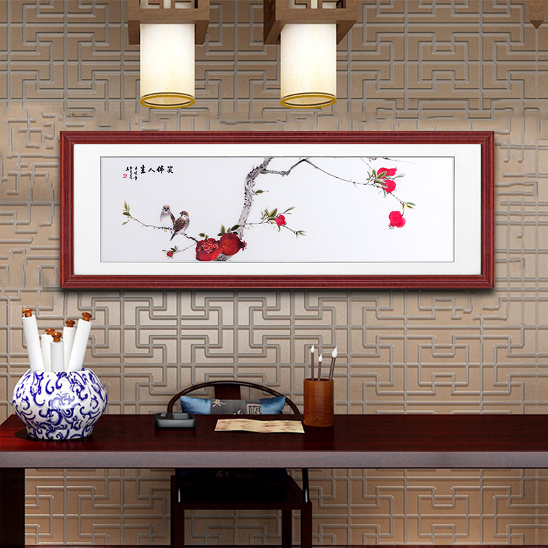 卧室挂画新中式装饰画中国风客厅样板房餐厅墙画装饰刺绣画纯手工