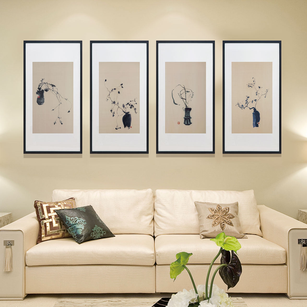 新中式装饰画中国风现代中式禅意客厅玄关三联黑白装饰画素材