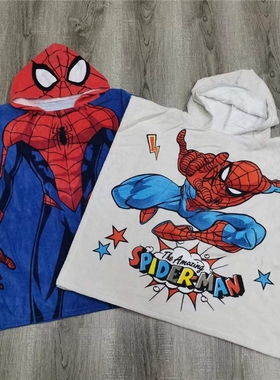 外贸纯棉卡通动漫蓝色匣漫wei系列儿童带帽可穿浴巾浴袍斗篷吸水