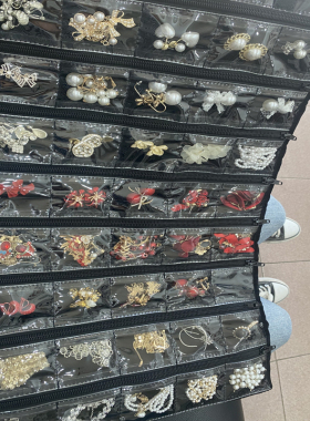 透明格子包丝绒布跟妆首饰袋耳环