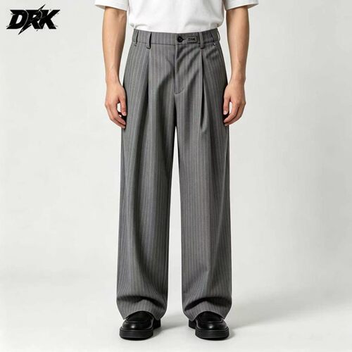 高品质老钱风A字打褶条纹西裤男cleanfit通勤休闲阔腿裤