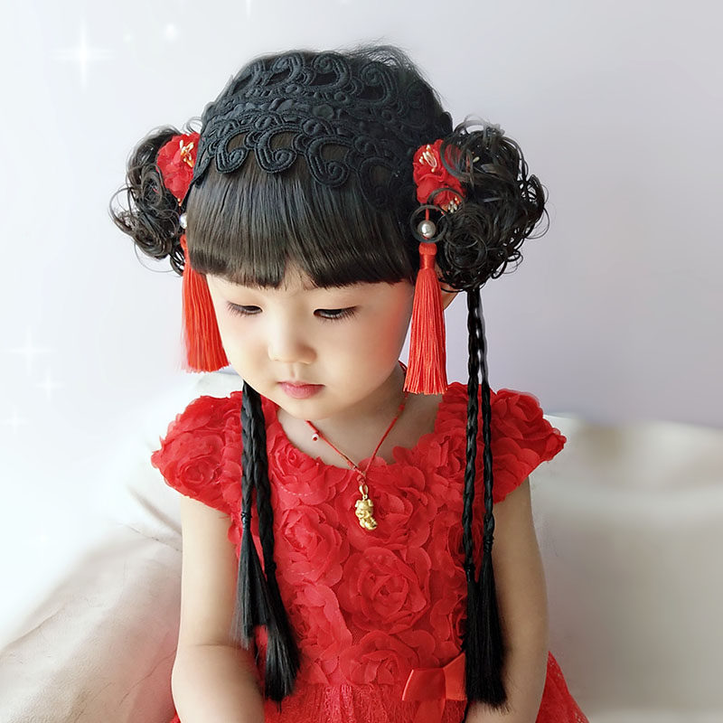 小女孩假发发带公主古装刘海时尚宝宝清新春夏秋冬唐装头饰周岁照