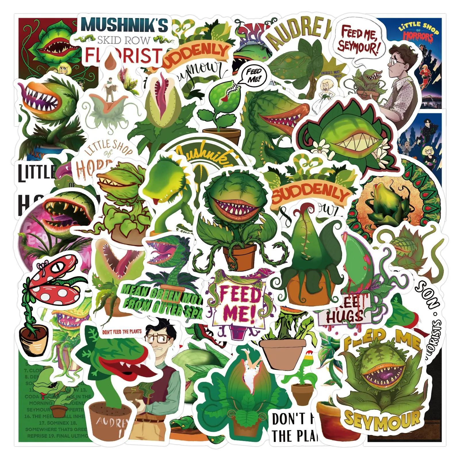 60张little shop of horrors plant卡通惊悚异形奇花怪物贴纸
